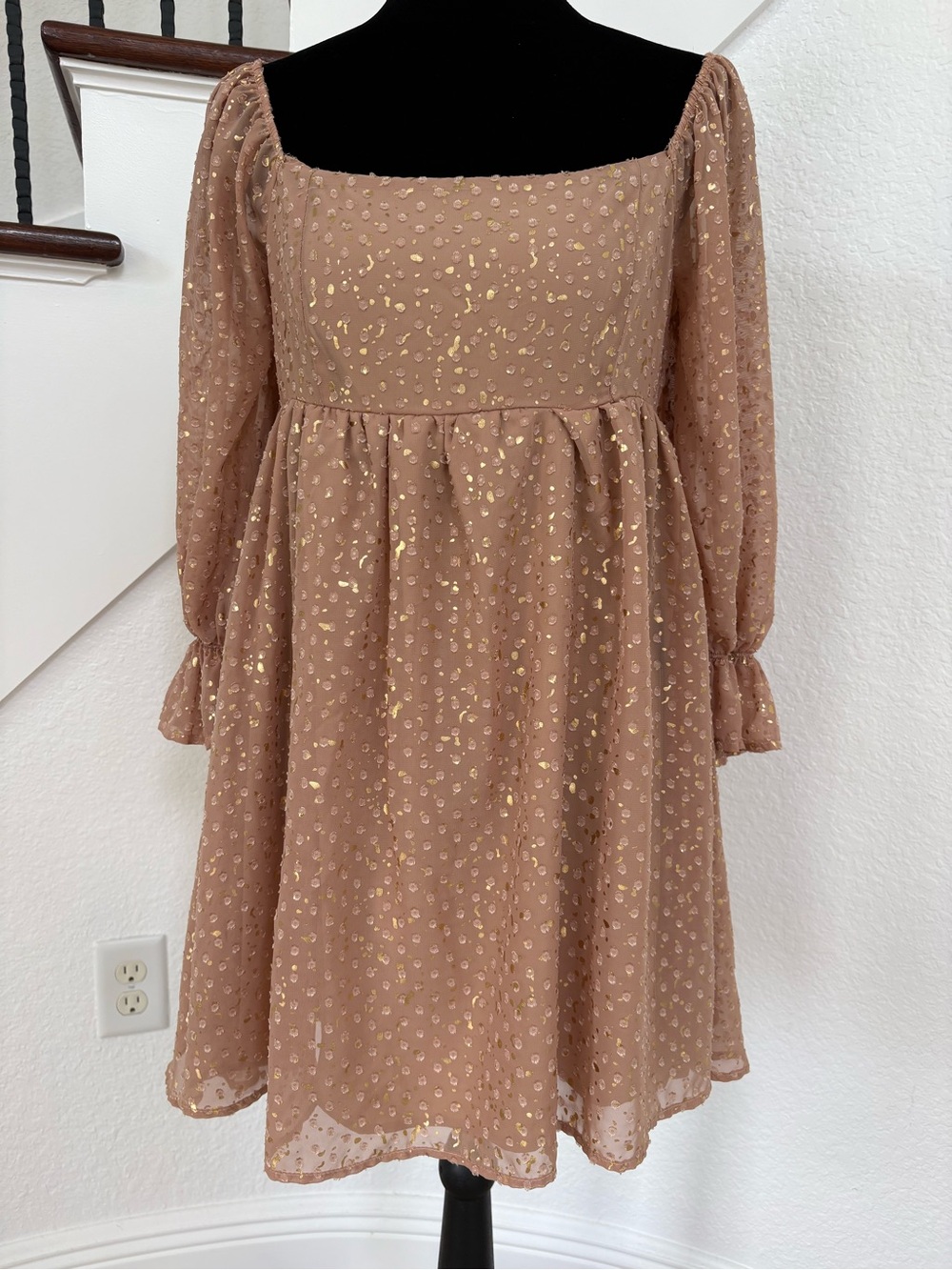 Hannah Banana Taupe Dress with Gold Dots